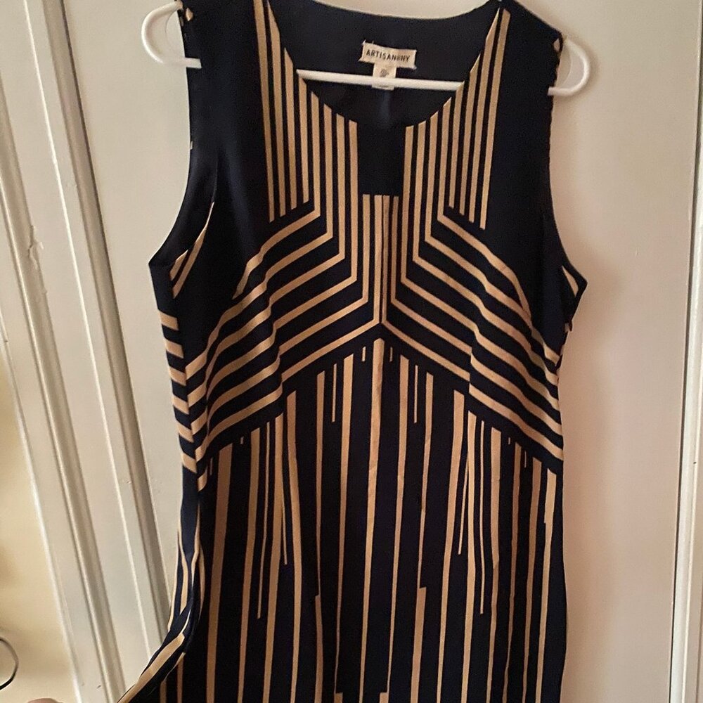 Artisan NY Art-Deco Inspired Navy and Tan Dress, Size Large